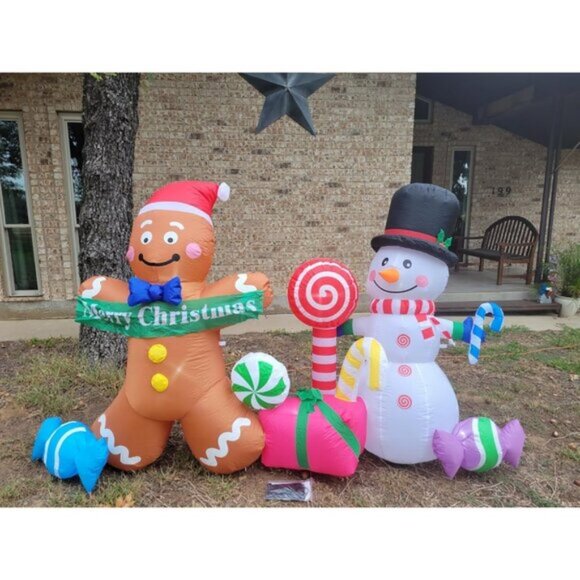 🆕8FT Christmas Inflatable Gingerbread Man Snowman Candy LED Outdoor Decoration - Picture 2 of 8